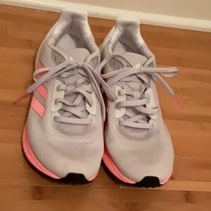 Adidas Gray and Pink Athletic Shoes with Breathable Mesh